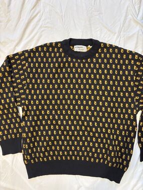 Black & Golden Yellow Patterned Crewneck Sweater Mondo Marco SZ L